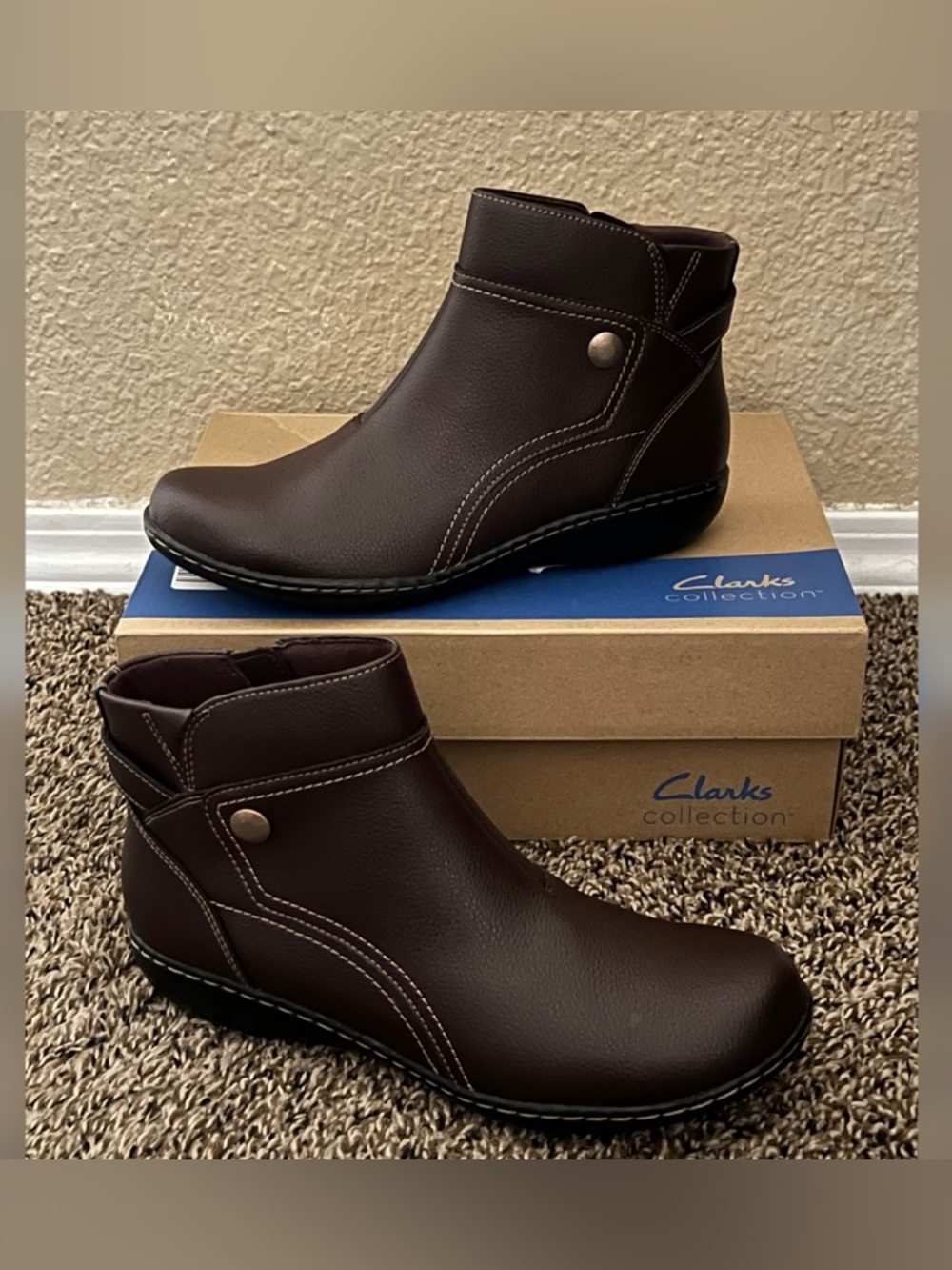 Clarks Women's Ashland Mabel Leather Boots Brown Color Size-8M